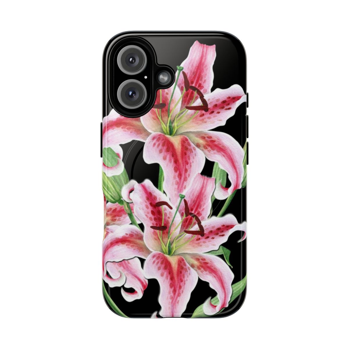 Stargazer lily phone case with magnetic closure