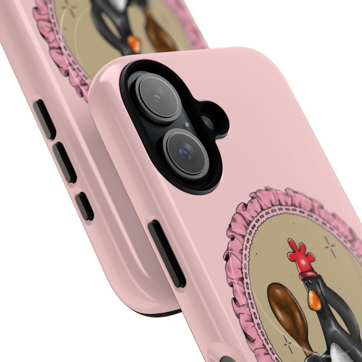 Pastel pink phone case with coquette feather and sparkle details for a feminine, aesthetic look. - Detail