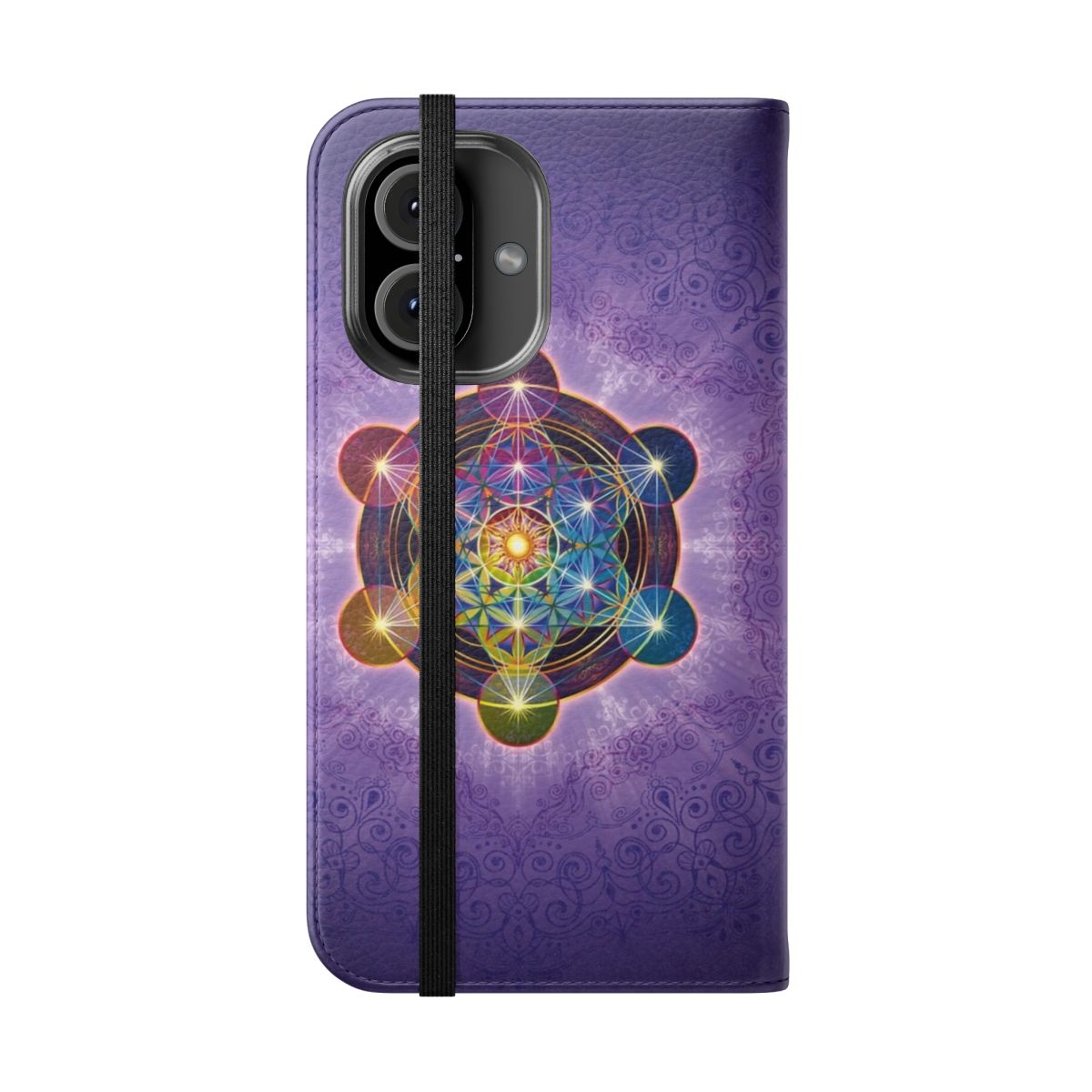 Metatron's Cube Merkabah sacred geometry inspired flip phone case - Folded Front