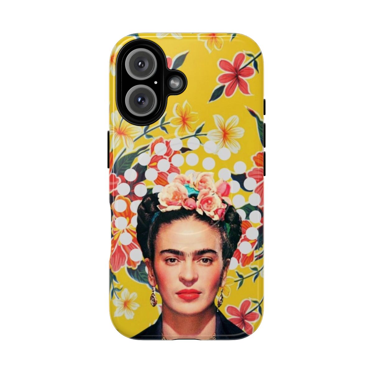 Colorful floral phone case featuring Frida Kahlo portrait