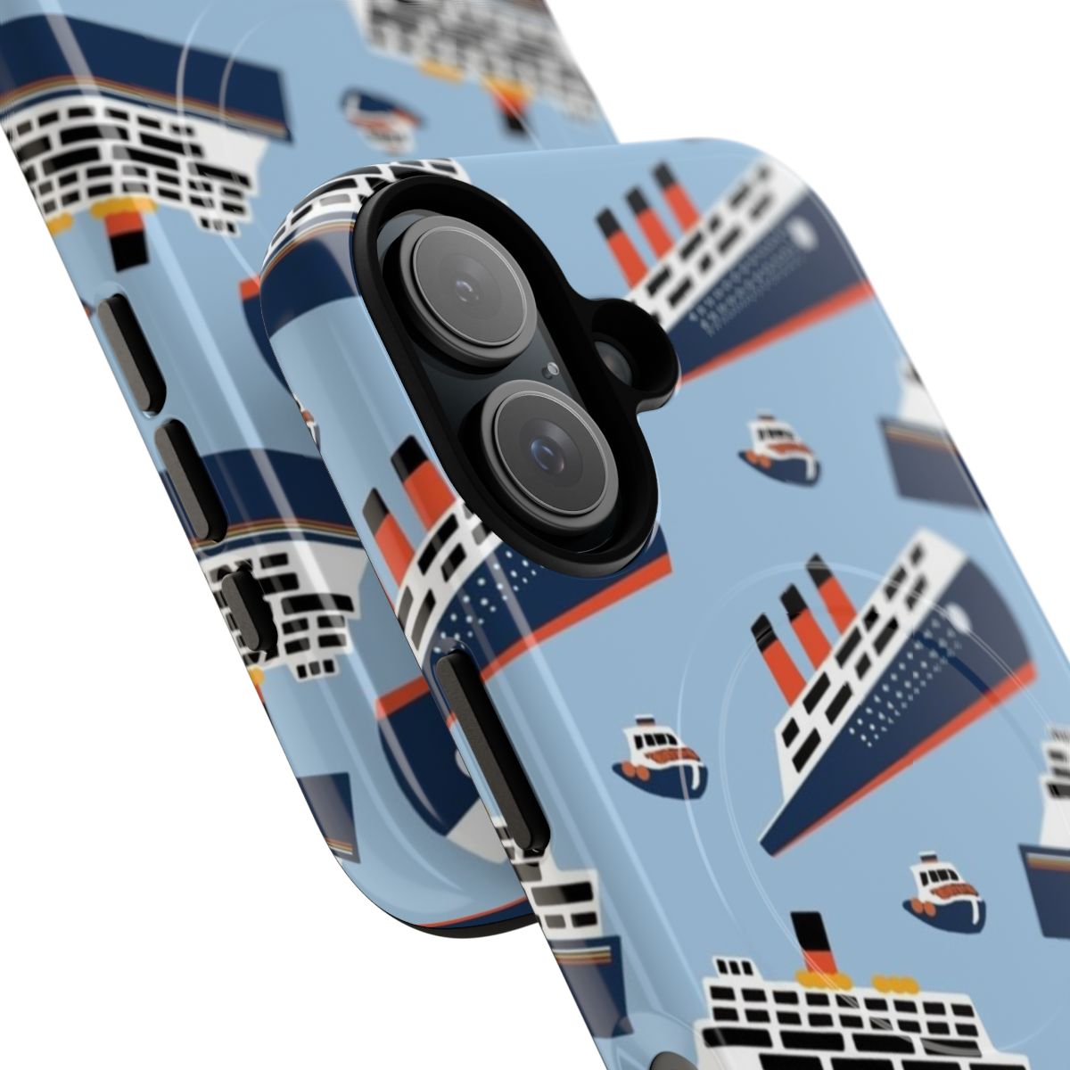 Magnetic phone case with a ferry boat scrub cap design - Detail