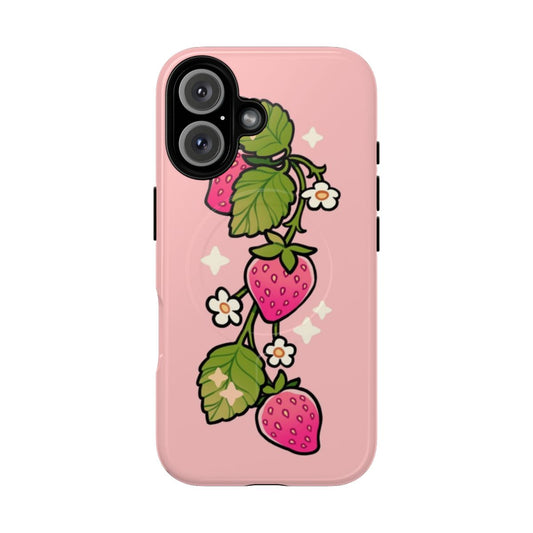 Strawberry-themed protective phone case with magnetic closure