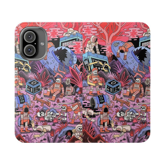 Chaos Flip Cover Phone Case with astronaut, skull, and ufo graphic