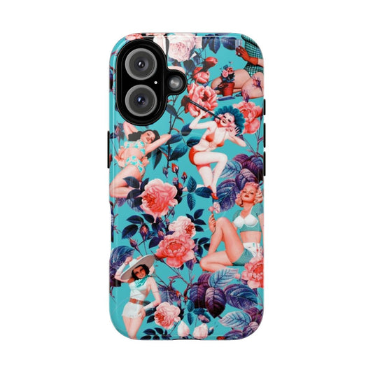 Retro floral pinup design on a tough magnetic phone case