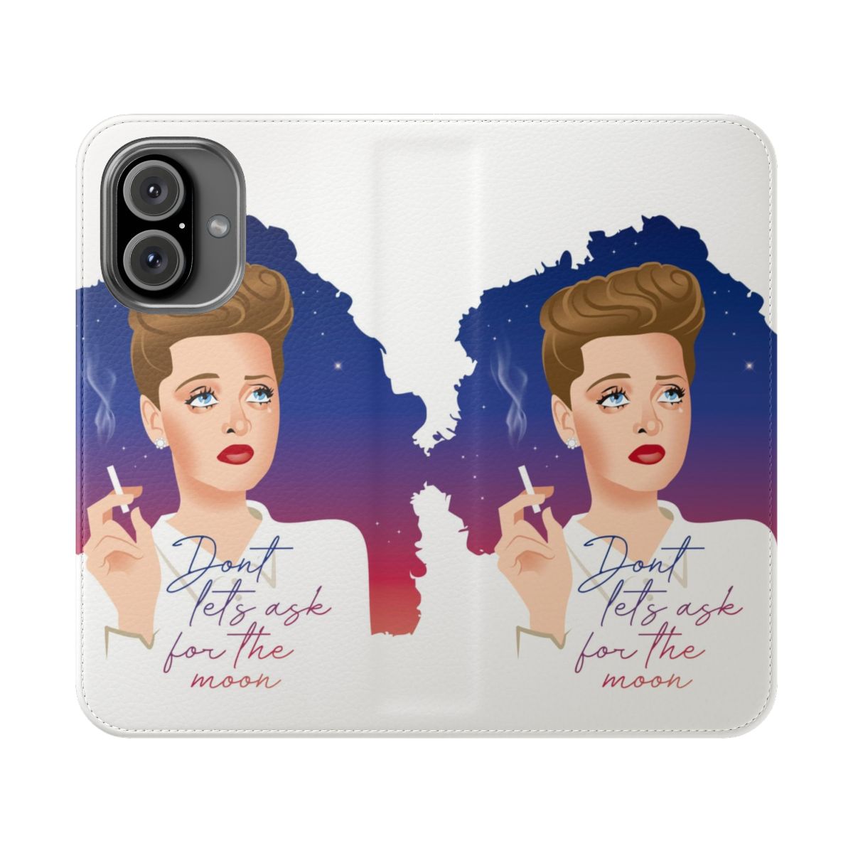 Retro flip cover phone case with Charlotte and old Hollywood inspired artwork