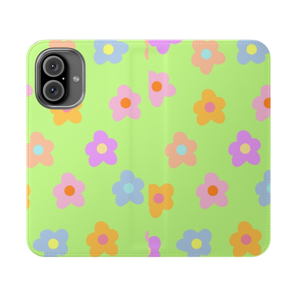 Pastel 5-petal flowers printed on a flip cover phone case