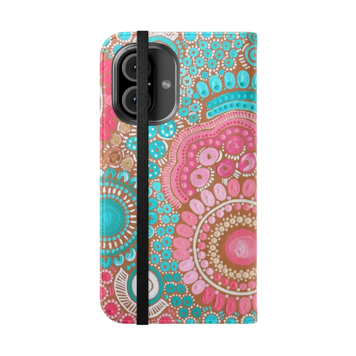 Flip phone case with colorful aboriginal or indigenous art pattern - Folded Front