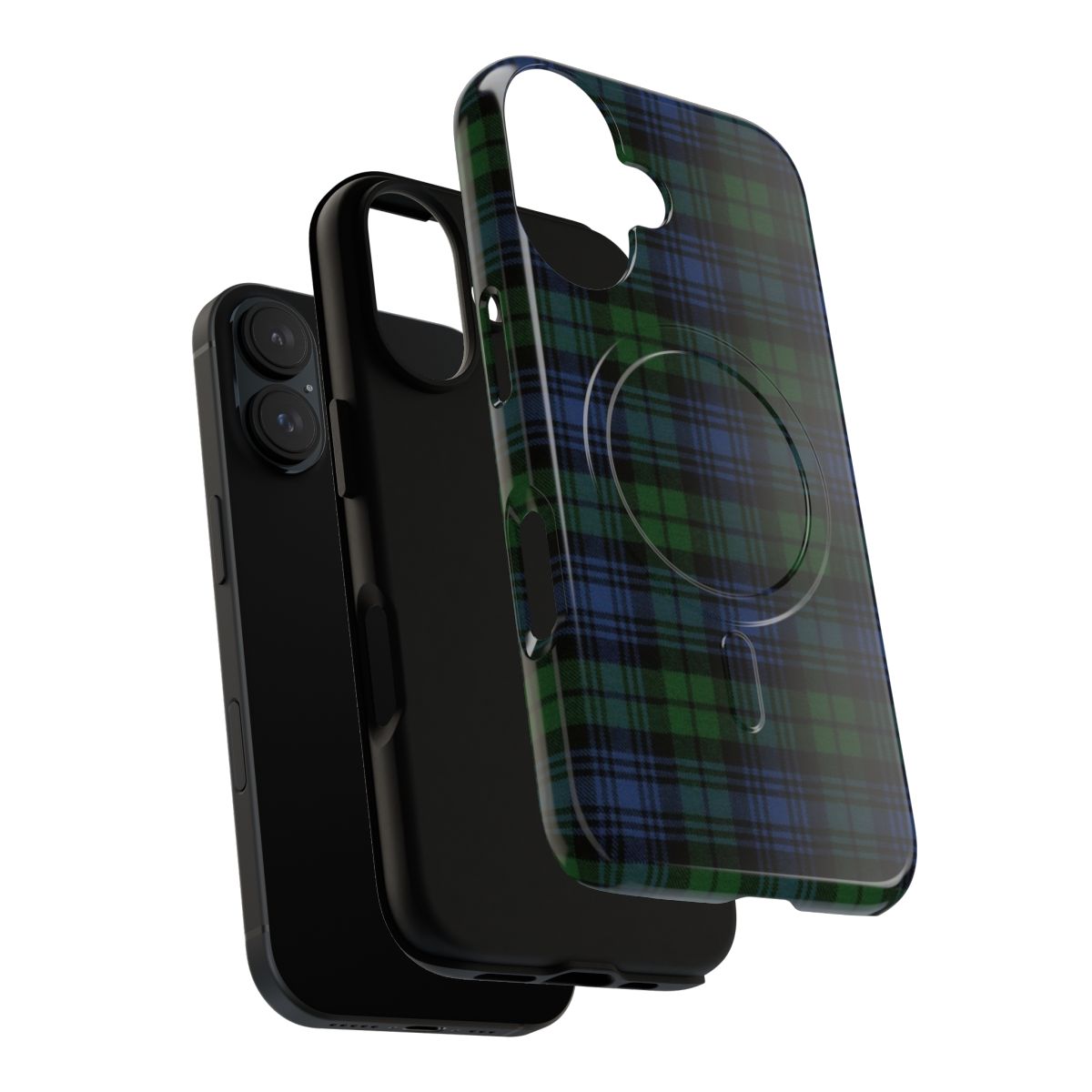 Closeup of black watch tartan pattern on a rugged phone case - Layers