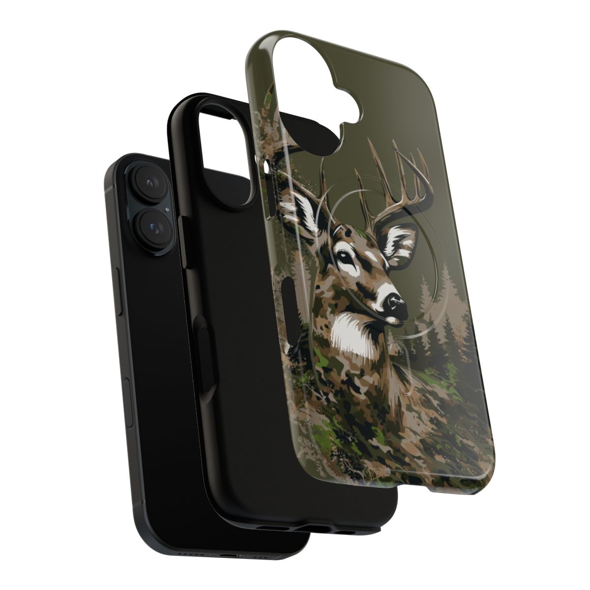 Whitetail deer and stylized forest design on a magnetic phone case - Layers