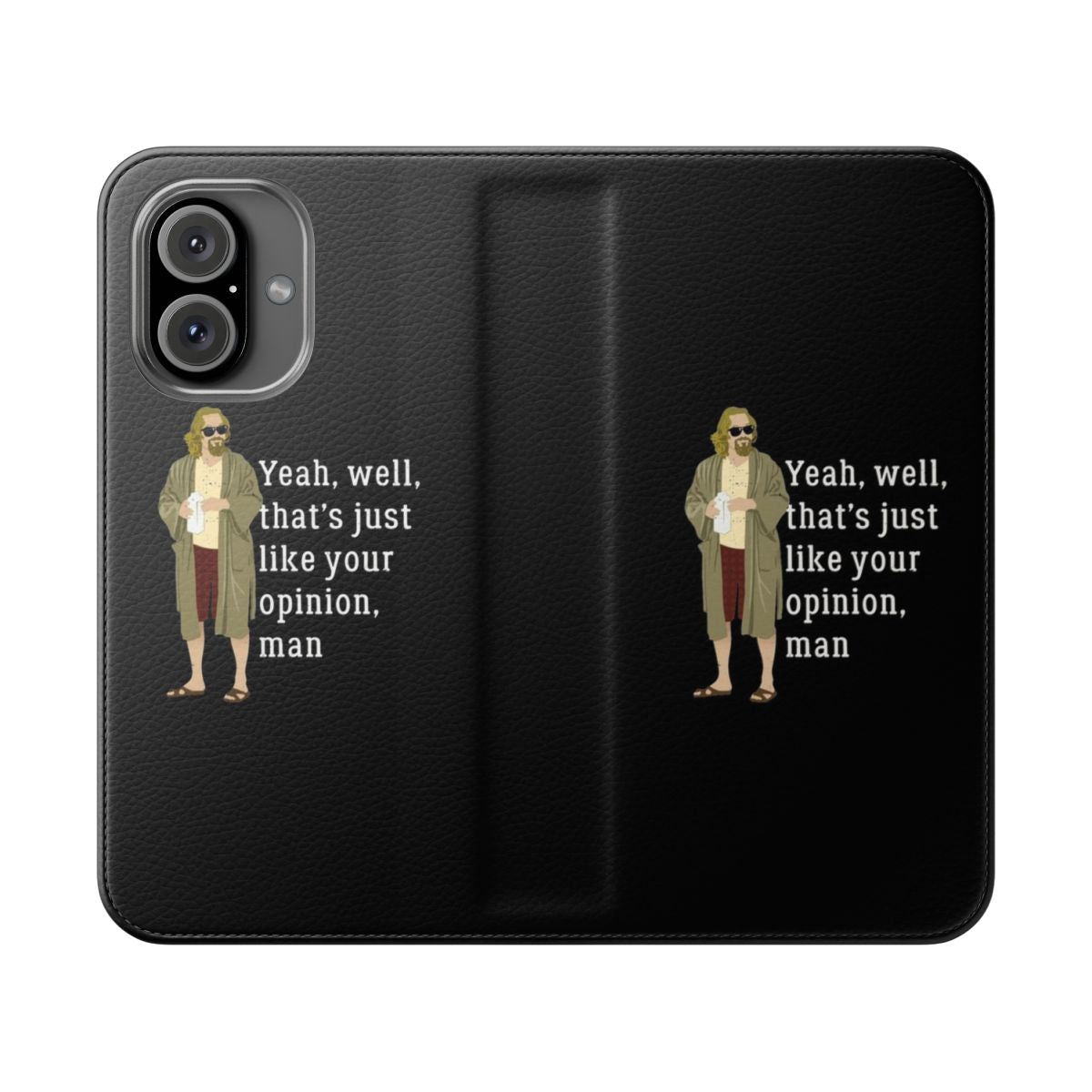 Flip phone case featuring a quote from the cult classic movie The Big Lebowski