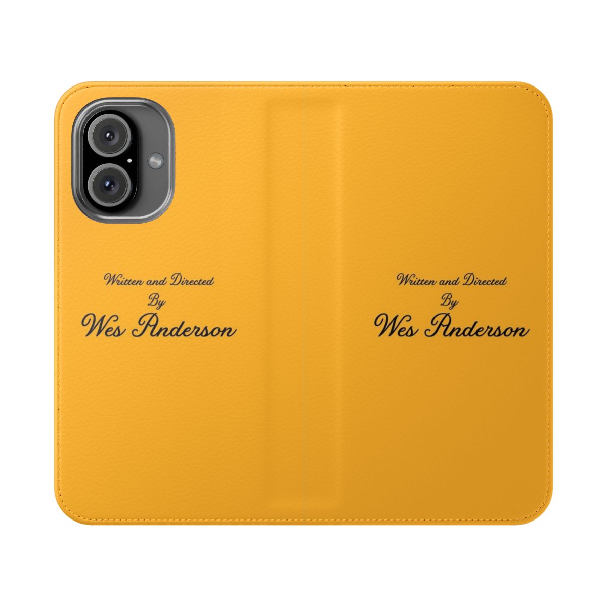 Vintage-style flip cover phone case with Wes Anderson movie design