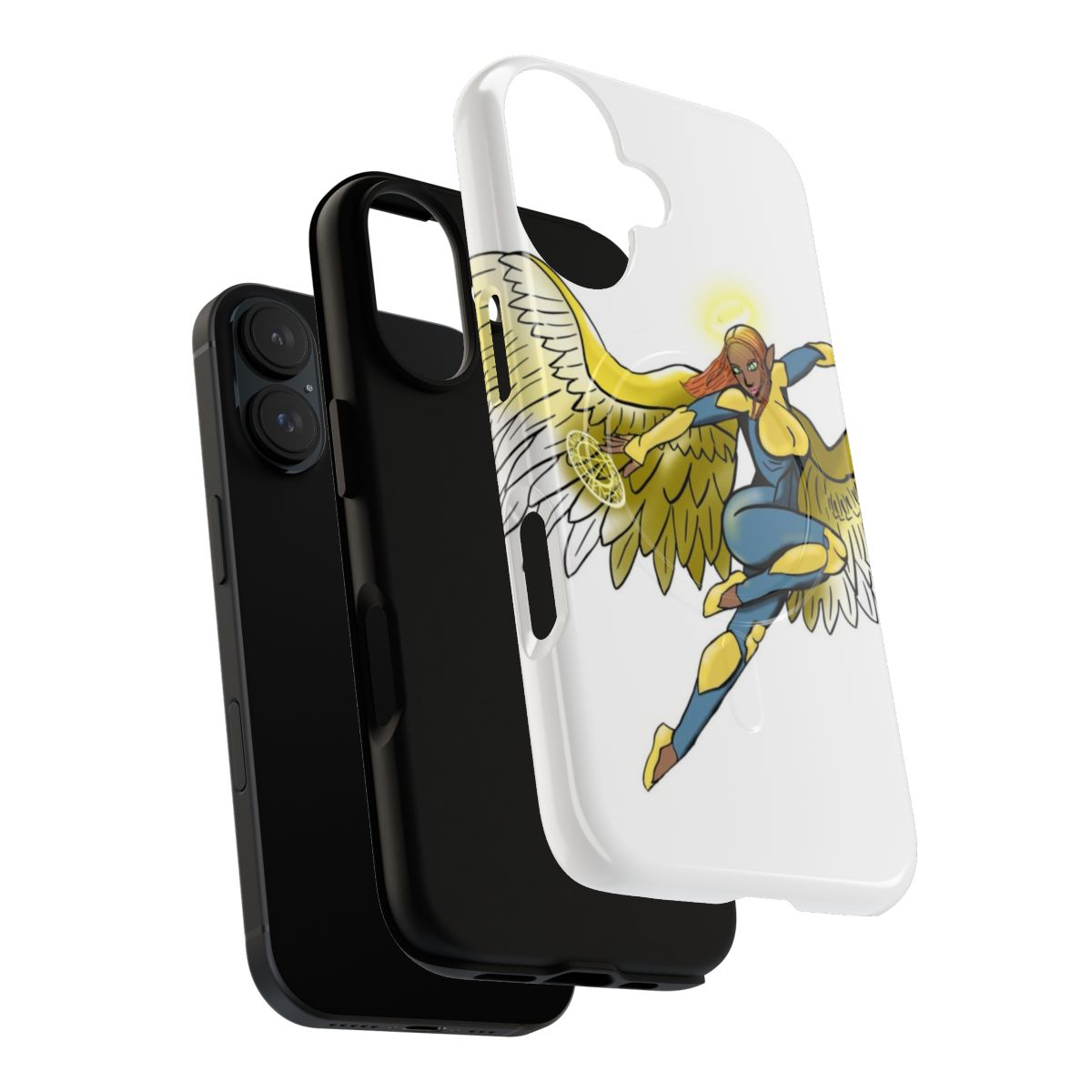 Magnetic tough phone case featuring angel-inspired black art and hero design - Layers