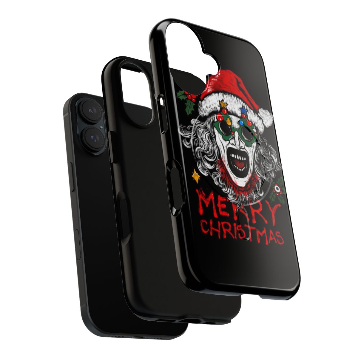 Terrifying Santa Claus horror art phone case featuring Art the Clown from the Terrifier movie - Layers