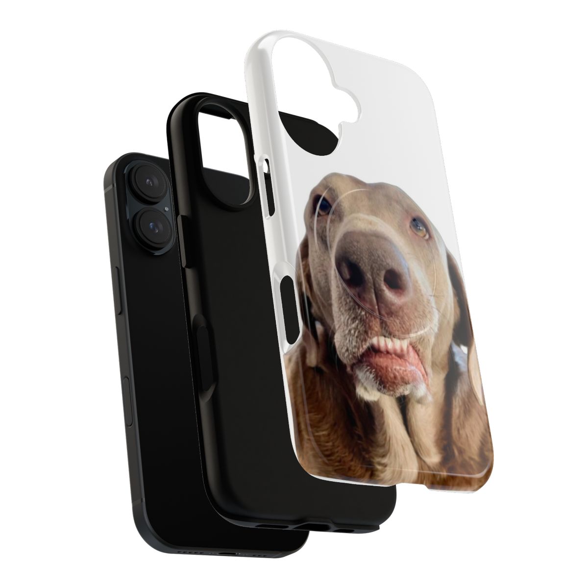 Silver Labrador dog face on a magnetic protective phone case - Layers