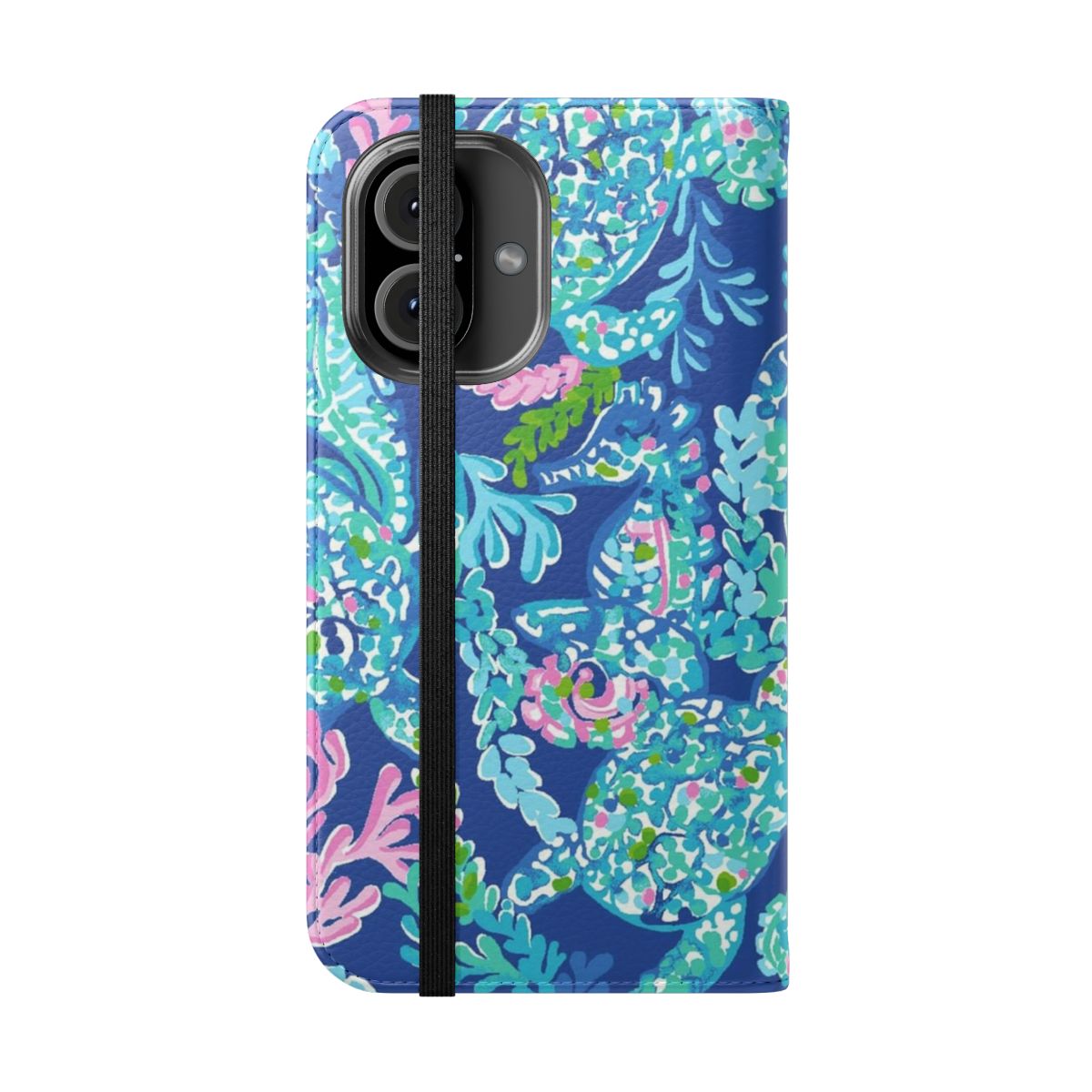 Pastel geometric phone case cover with ocean turtle and tropical leaf design - Folded Front