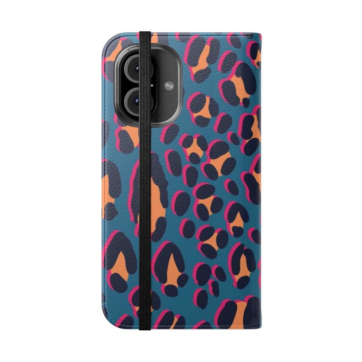 Sparkle safari print phone case with a flip cover design - Folded Front