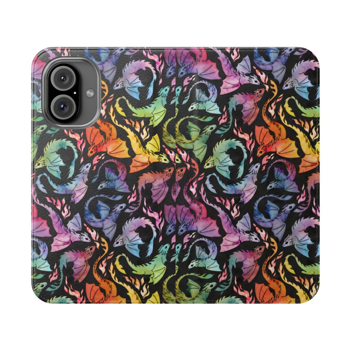 Watercolor dragon fire dark rainbow phone case