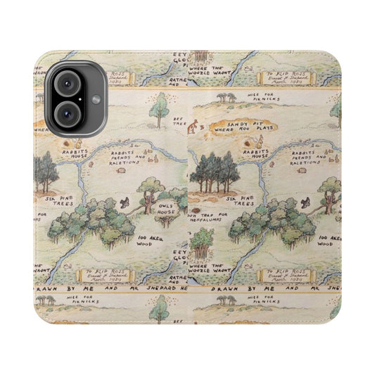 Whimsical phone case featuring a map of the Hundred Acre Wood from Alice in Wonderland