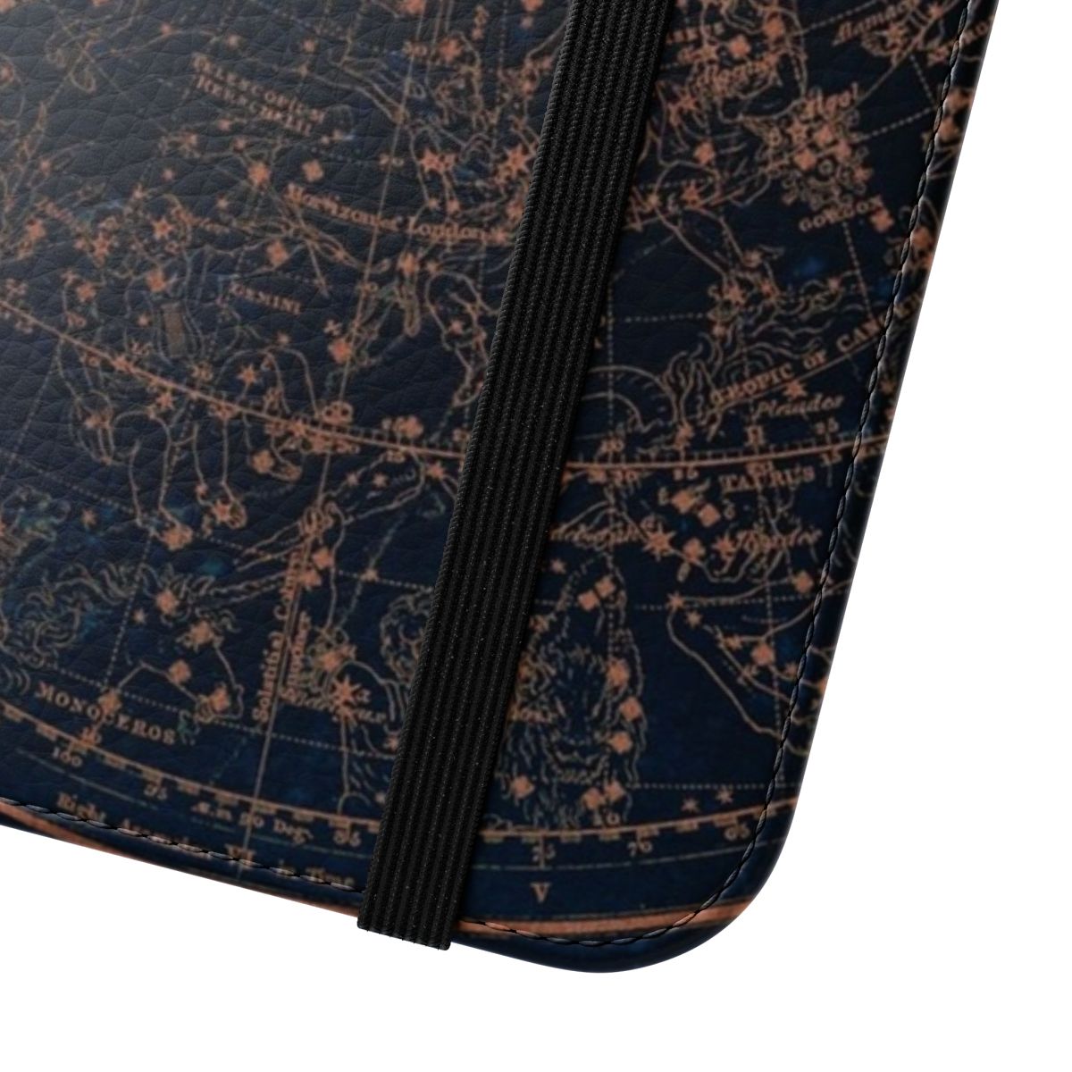 Flip cover phone case featuring constellations of the northern night sky - Close Up