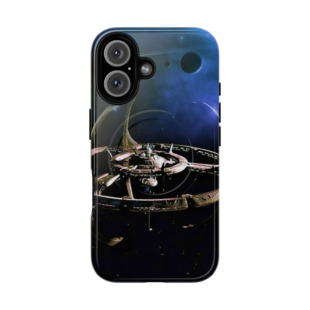 Magnetic tough phone case with space station and ship design for sci-fi enthusiasts