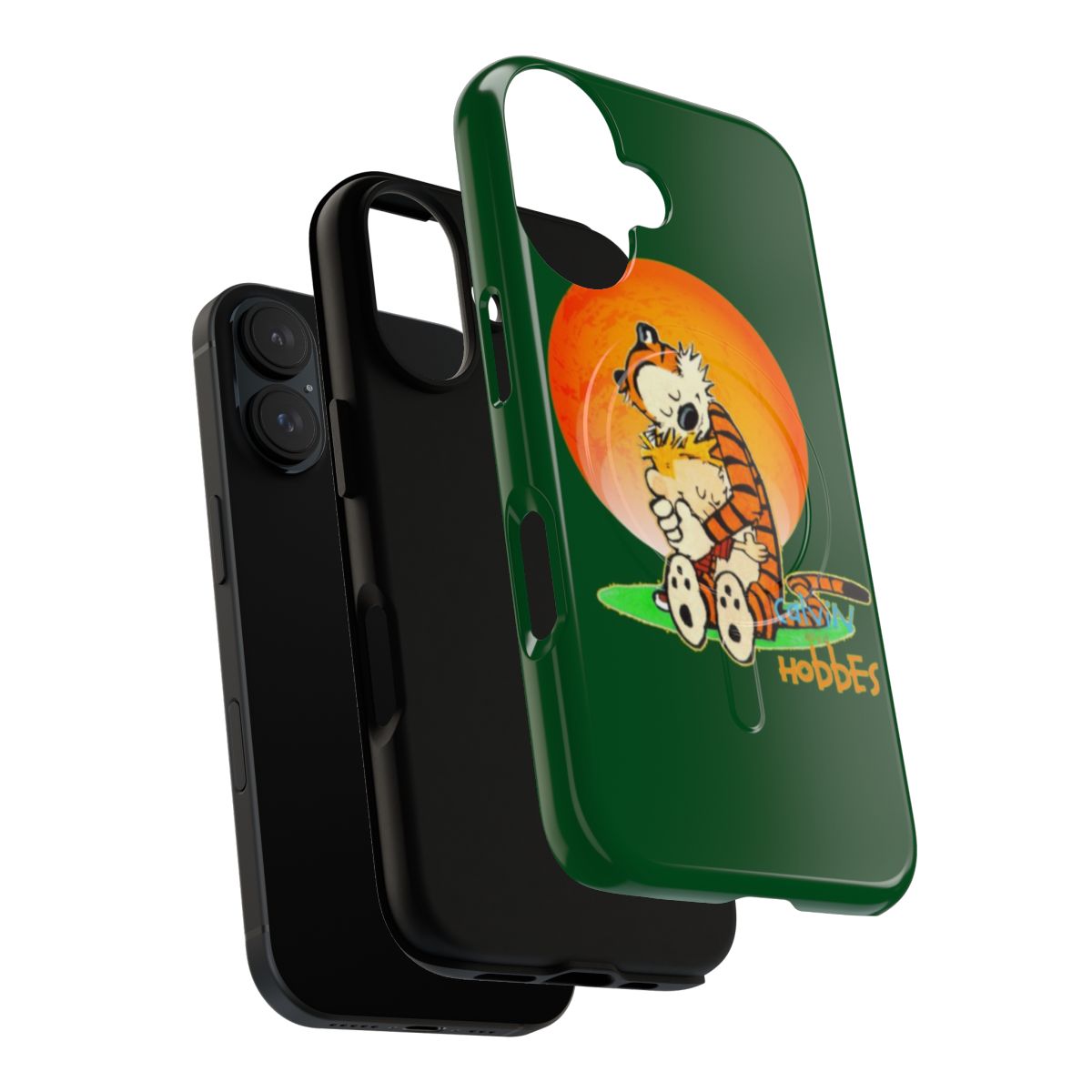 Colorful retro-style phone case featuring Calvin and Hobbes characters - Layers