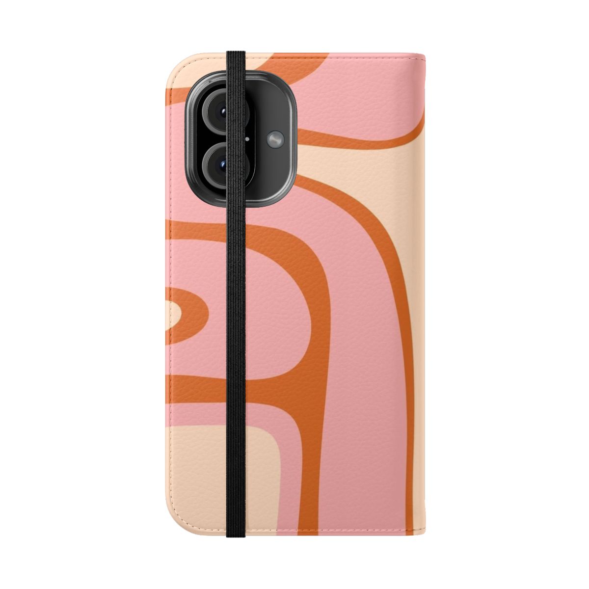 Retro abstract pattern in orange, pink, and cream colors on a flip phone case - Folded Front