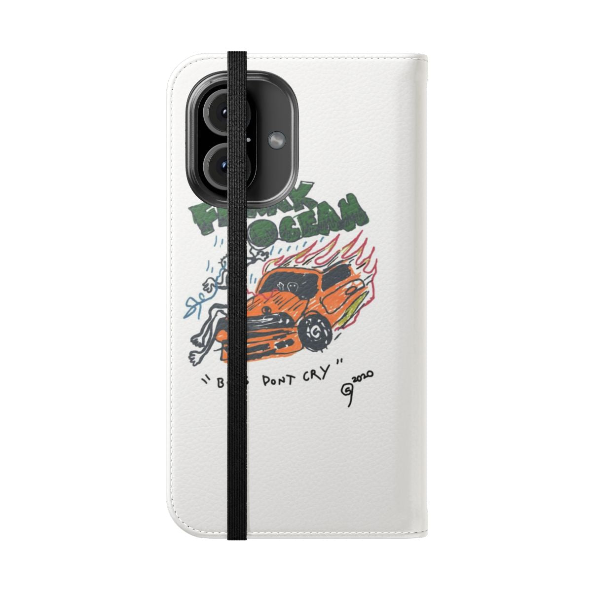 Artistic flip cover phone case design featuring Frank Ocean's Blonde album artwork and car imagery. - Folded Front