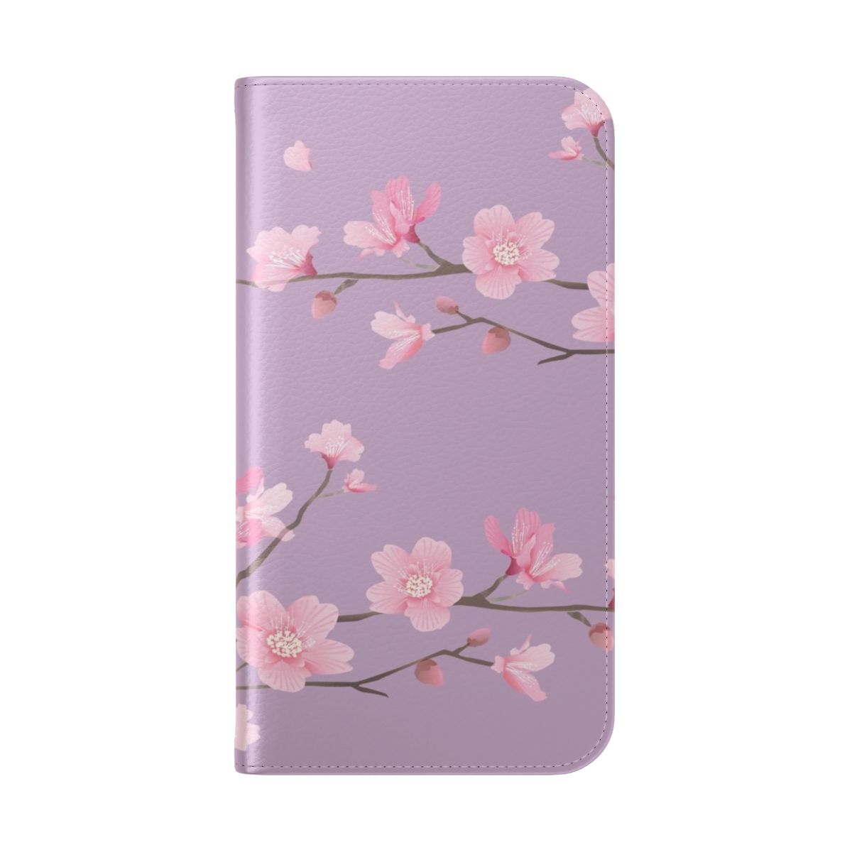 Pastel purple flip cover phone case with beautiful cherry blossom flower design - Folded Back