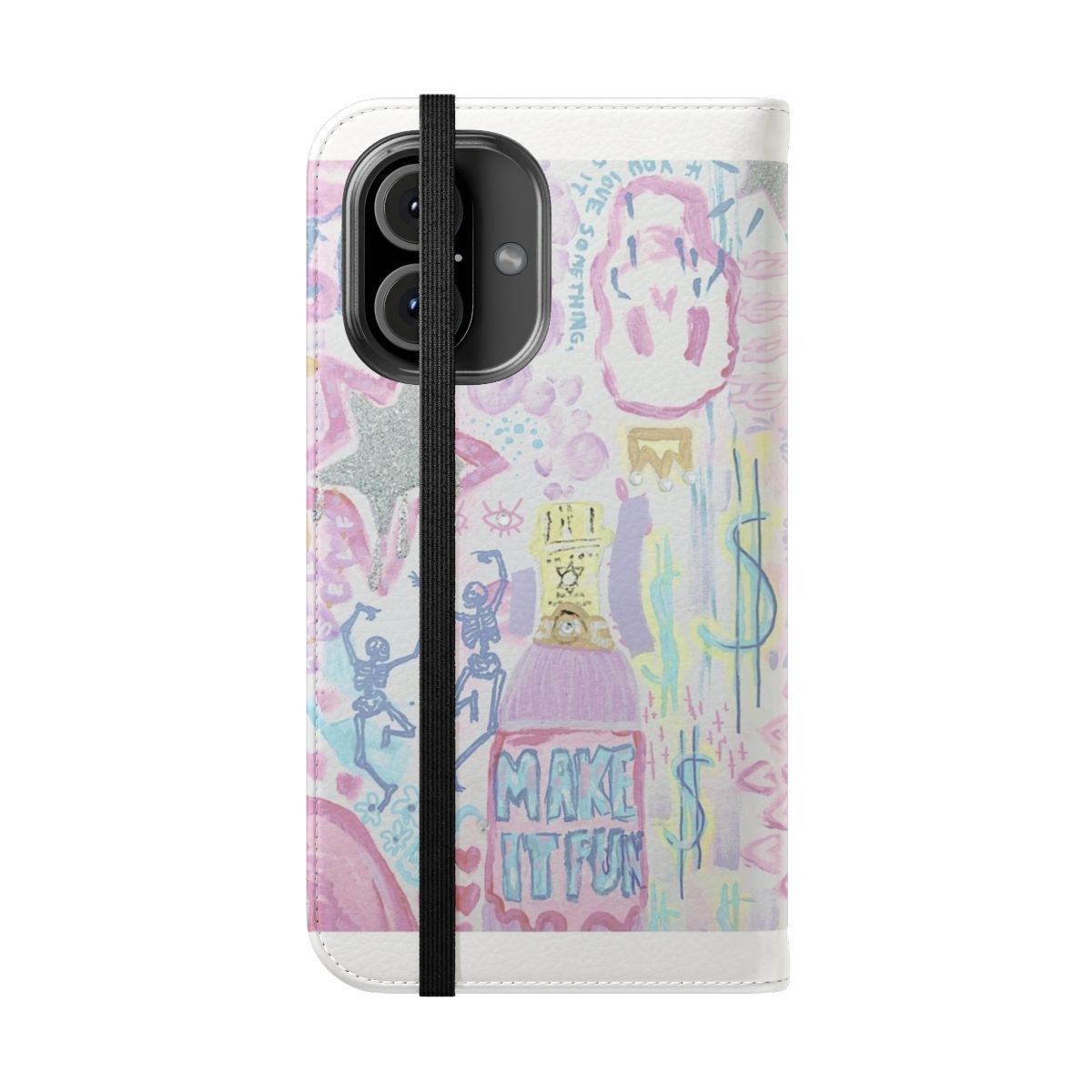 Preppy collage-style flip cover phone case with a fun, colorful "Make it Fun" design - Folded Front