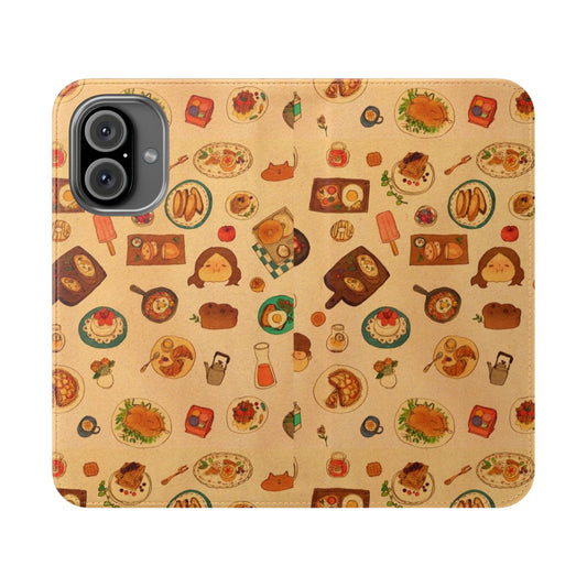 Flip cover phone case with a dishes-inspired pattern, perfect for adding a cozy, romantic touch to your mobile device.