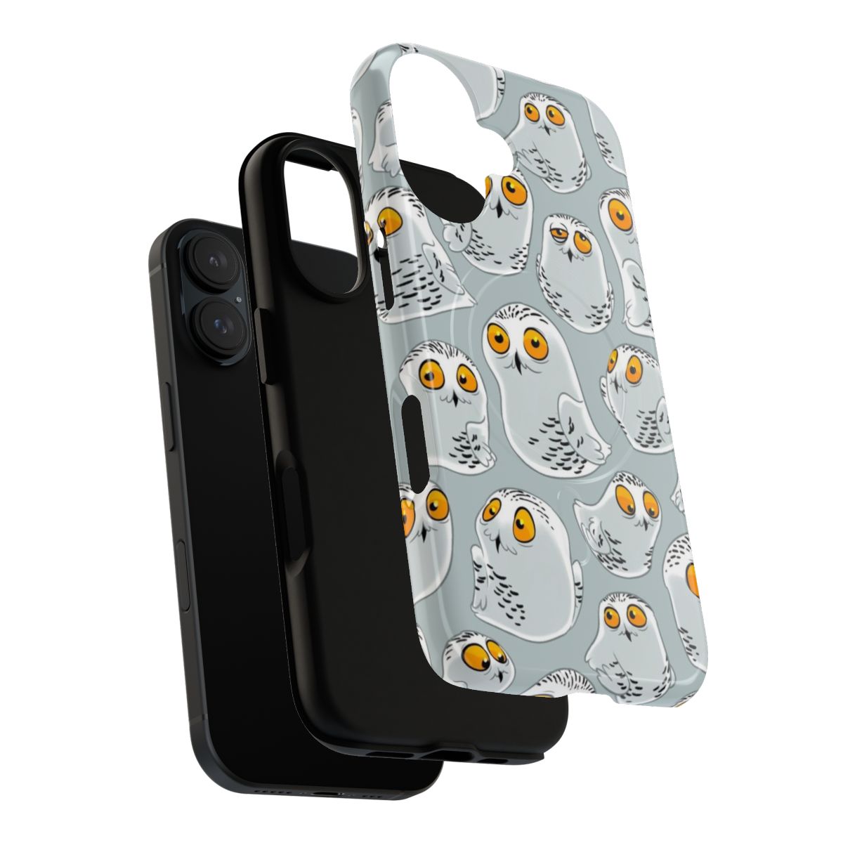 Snowy owl pattern phone case with grey and white feather design - Layers