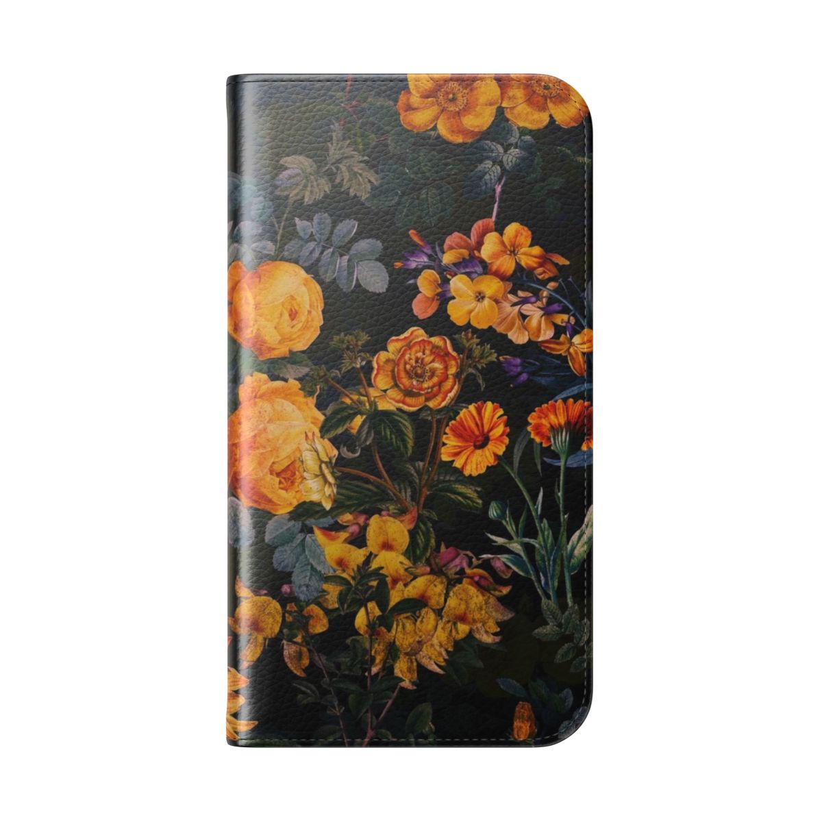 Vintage botanical floral pattern on a black phone case cover - Folded Back