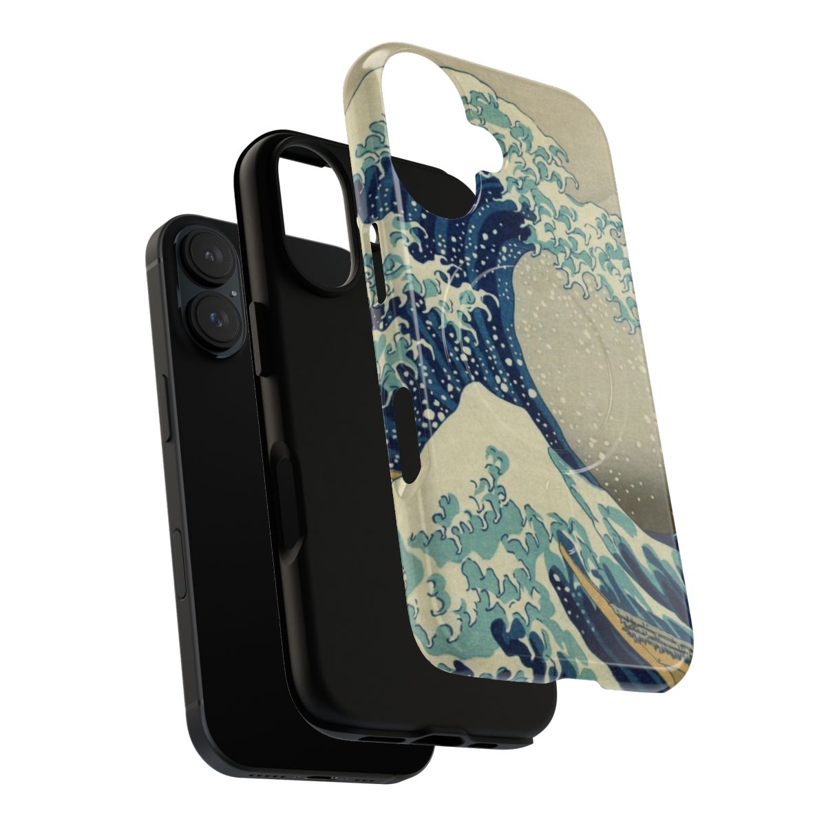 An iPhone case featuring the iconic "The Great Wave off Kanagawa" artwork by the Japanese artist Hokusai. - Layers