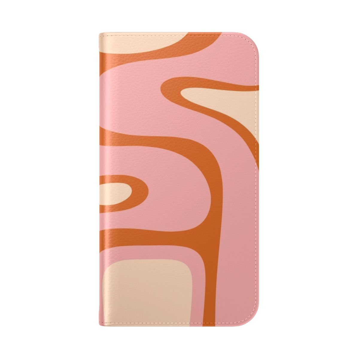 Retro abstract pattern in orange, pink, and cream colors on a flip phone case - Folded Back