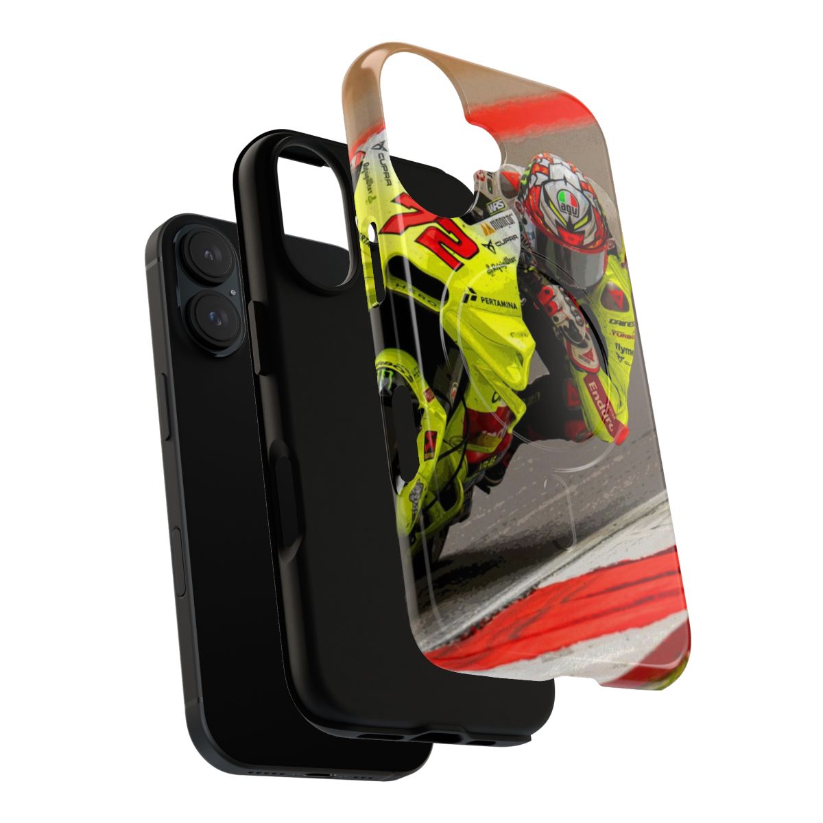 Customizable abstract phone case featuring Marco Bezzecchi's 2024 MotoGP motorcycle - Layers