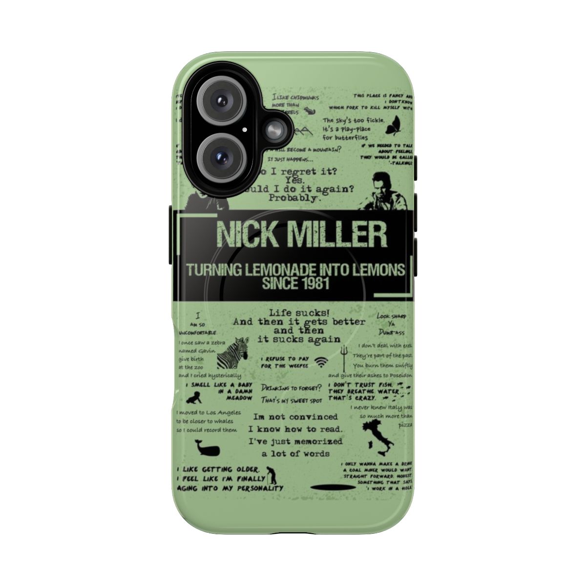 A phone case featuring a design inspired by the character Nick Miller from the popular TV series "New Girl".