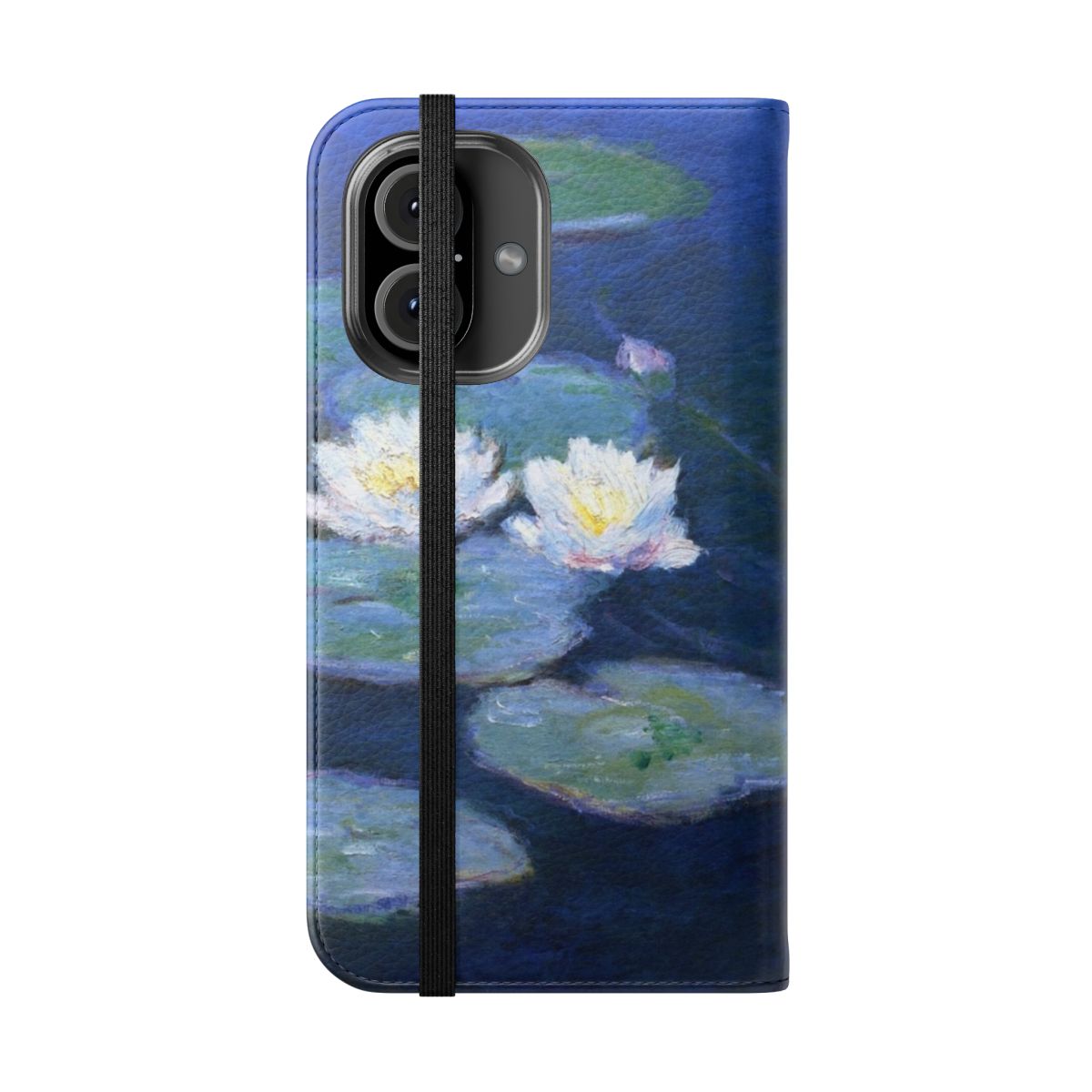 Flip phone case featuring impressionist painting of water lilies in a pond by Claude Monet - Folded Front