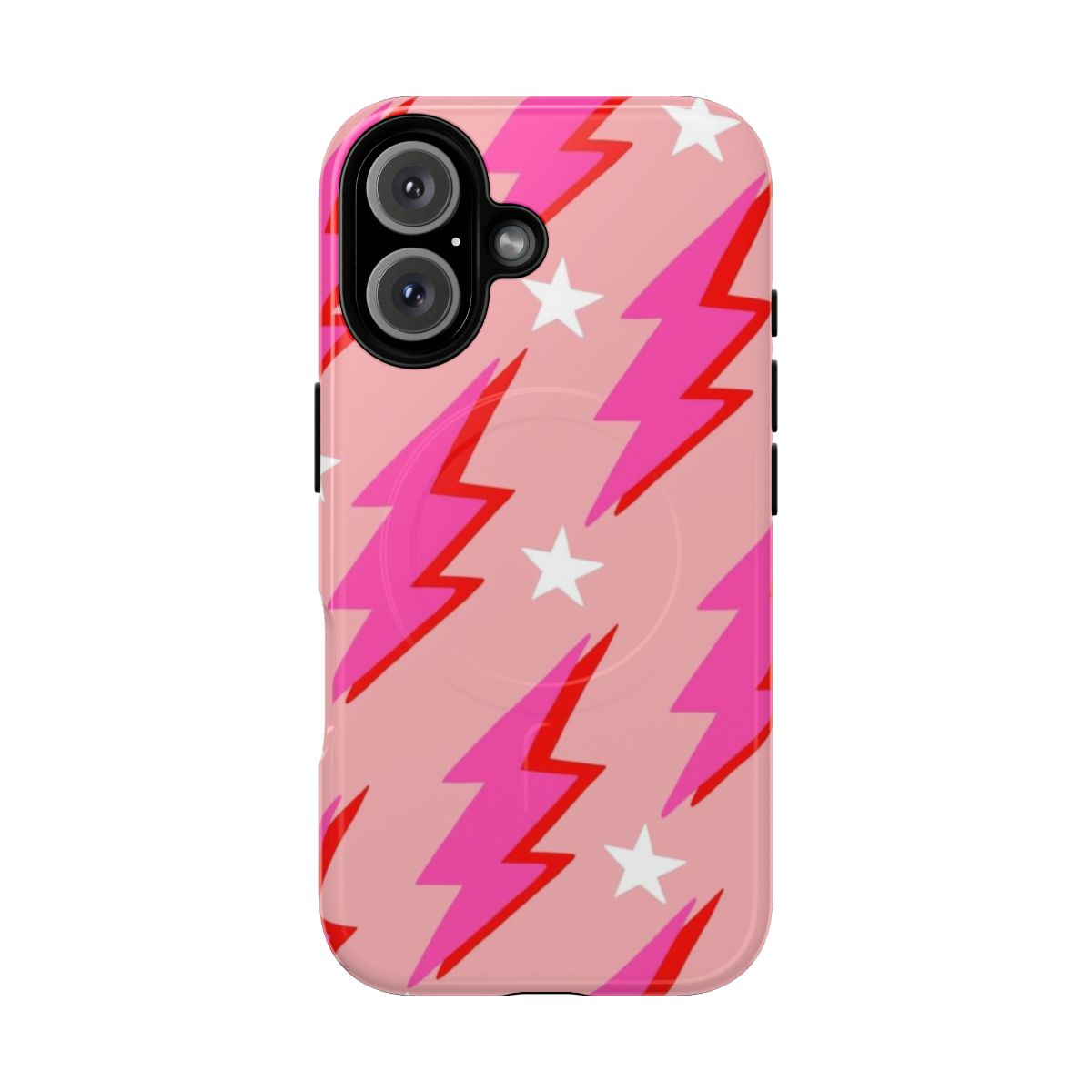 Pink lightning bolt design on a magnetic, tough phone case