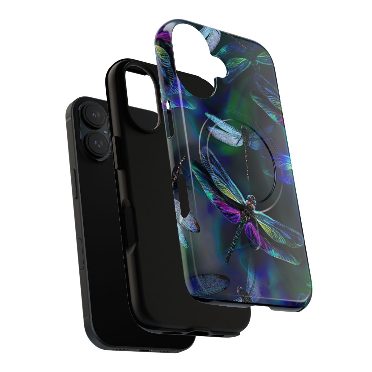 Colorful and artistic dragonfly design on a protective phone case - Layers