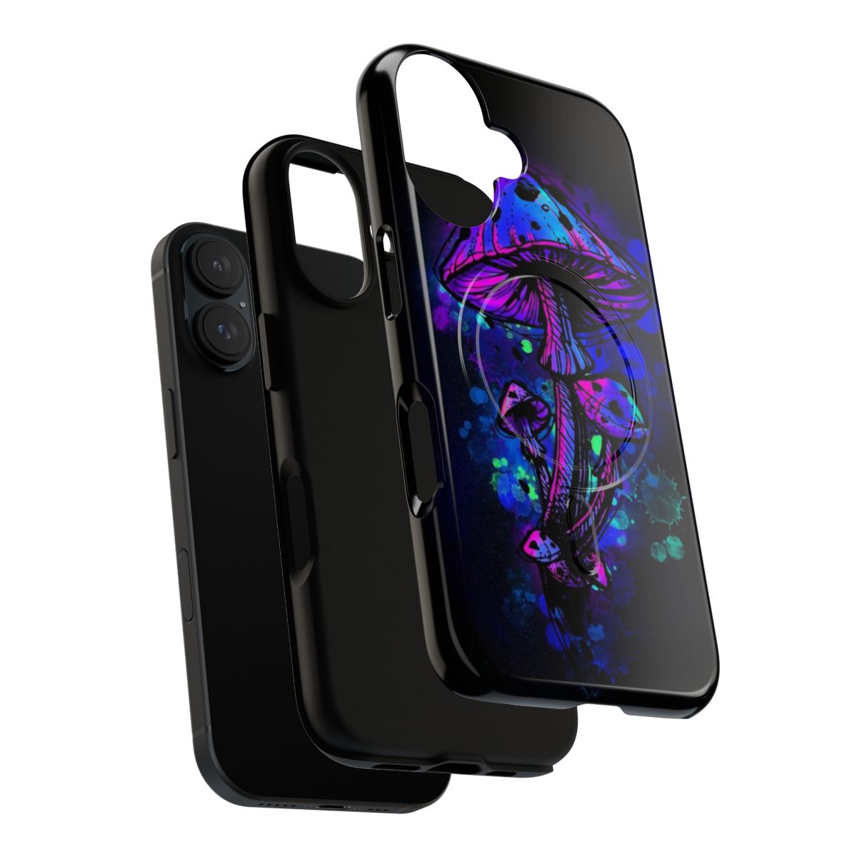 Vibrant psychedelic mushroom design on a magnetic phone case - Layers