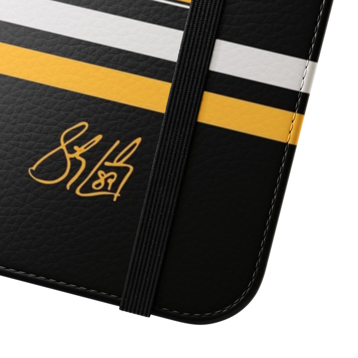 Pittsburgh Penguins-inspired flip phone case featuring hockey player Sidney Crosby's jersey number 87 - Close Up