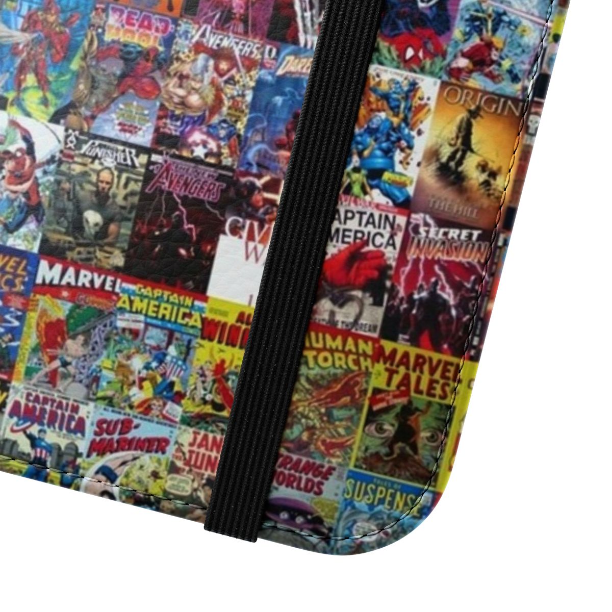 Superhero-themed flip cover phone case - Close Up