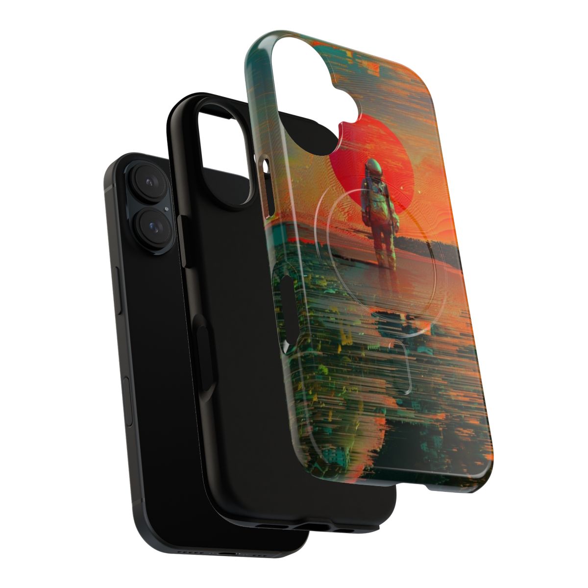 Cosmic Collage Phone Case featuring a surreal space-themed graphic design - Layers