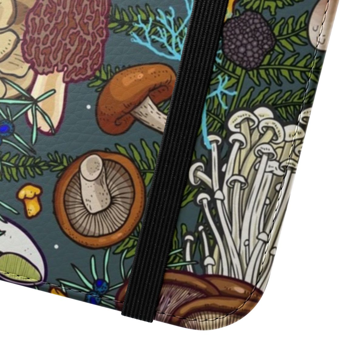 Flip phone case with a colorful mushroom forest pattern - Close Up