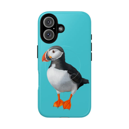 Vibrant artistic illustration of an Atlantic puffin bird on a magnetic, tough phone case