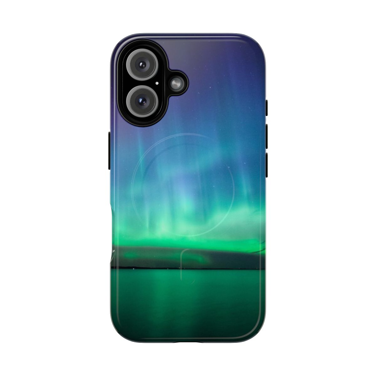 Vibrant northern lights phone case with a breathtaking aurora borealis design.