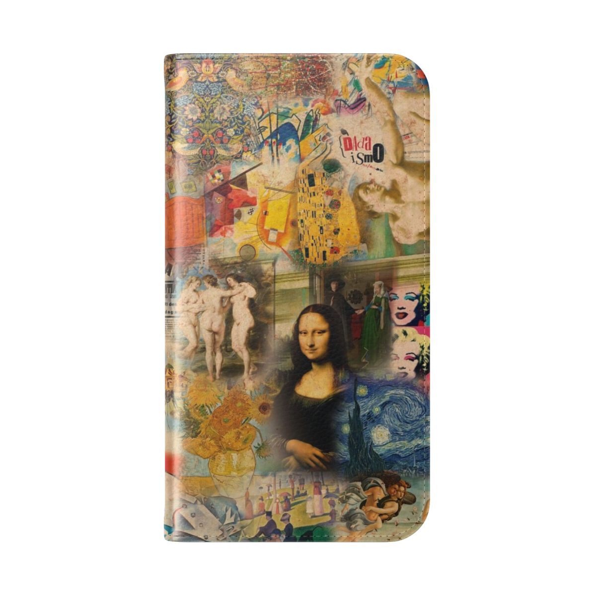 Phone case cover featuring a collage of famous art styles and paintings - Folded Back