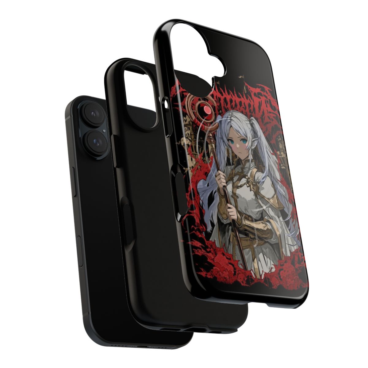 Frieren-inspired heavy metal-style phone case with magnetic closure - Layers