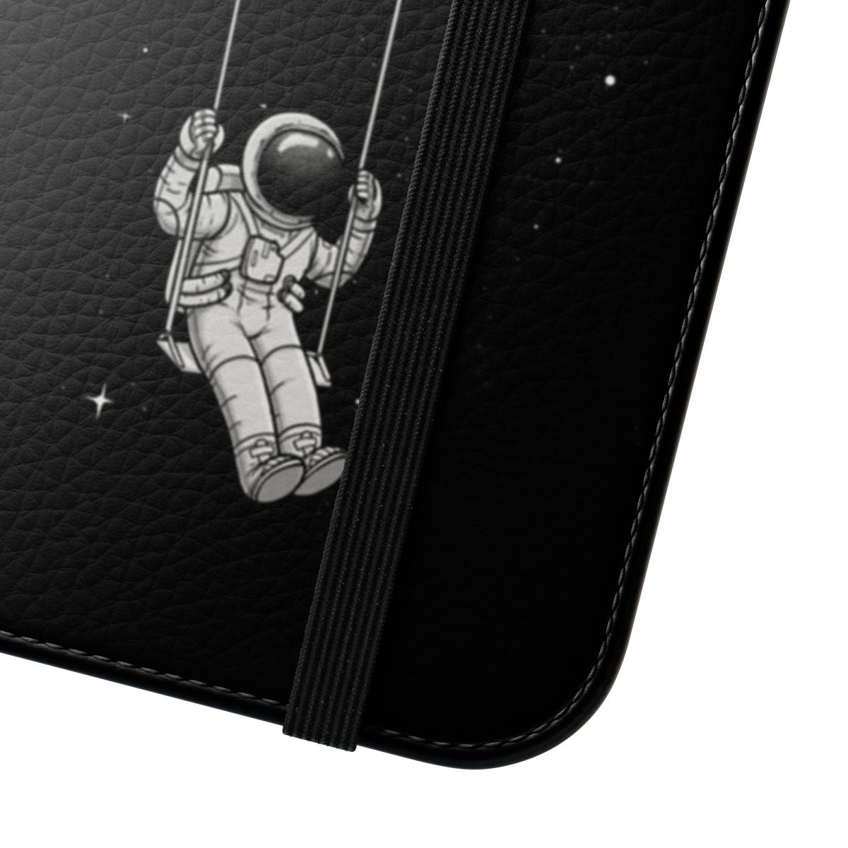 Minimalist black and white phone case with abstract "moon swing" design for sci-fi enthusiasts - Close Up