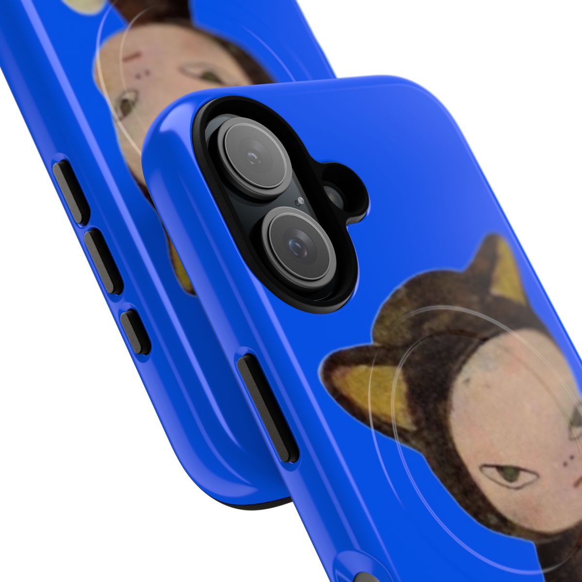 A tough, magnetic phone case featuring a design inspired by Yoshitomo Nara's 'Harmless Kitty' artwork. - Detail